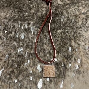 Handmade necklace -leather strap with cowhide pendant
